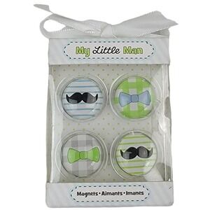 Kate Aspen My Little Man Magnets‎ 4 Pc Mustache Bow Tie Green Blue White 3/4"